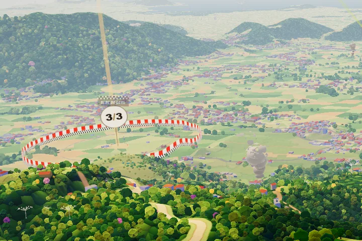 El cilindro de gol a cuadros sobre el valle, en una pantalla del juego.